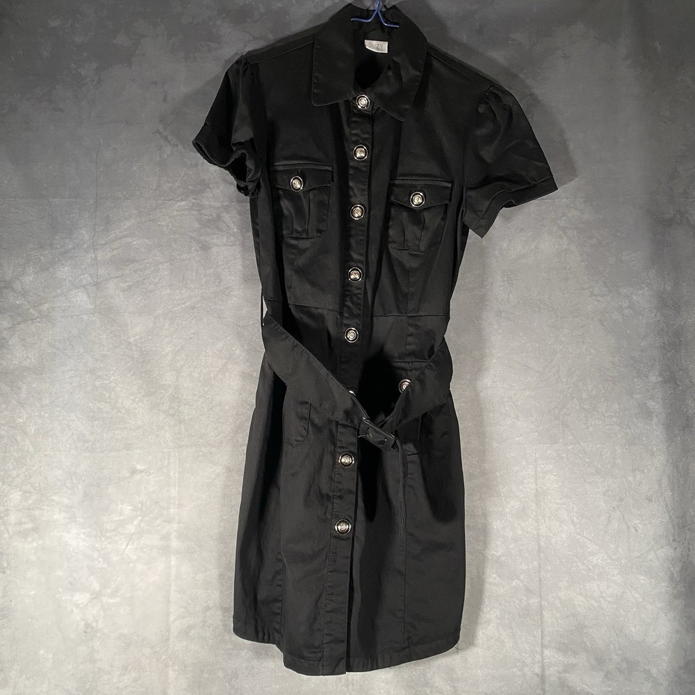 Suzy Shier Black Button Down Dress Belted Size‎ Medium Coquette Goth